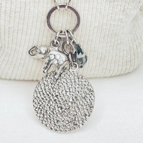 Skinny Charm Necklace Silver Tone Matinee Chain Rolo Long & Short Links - Picture 4 of 7